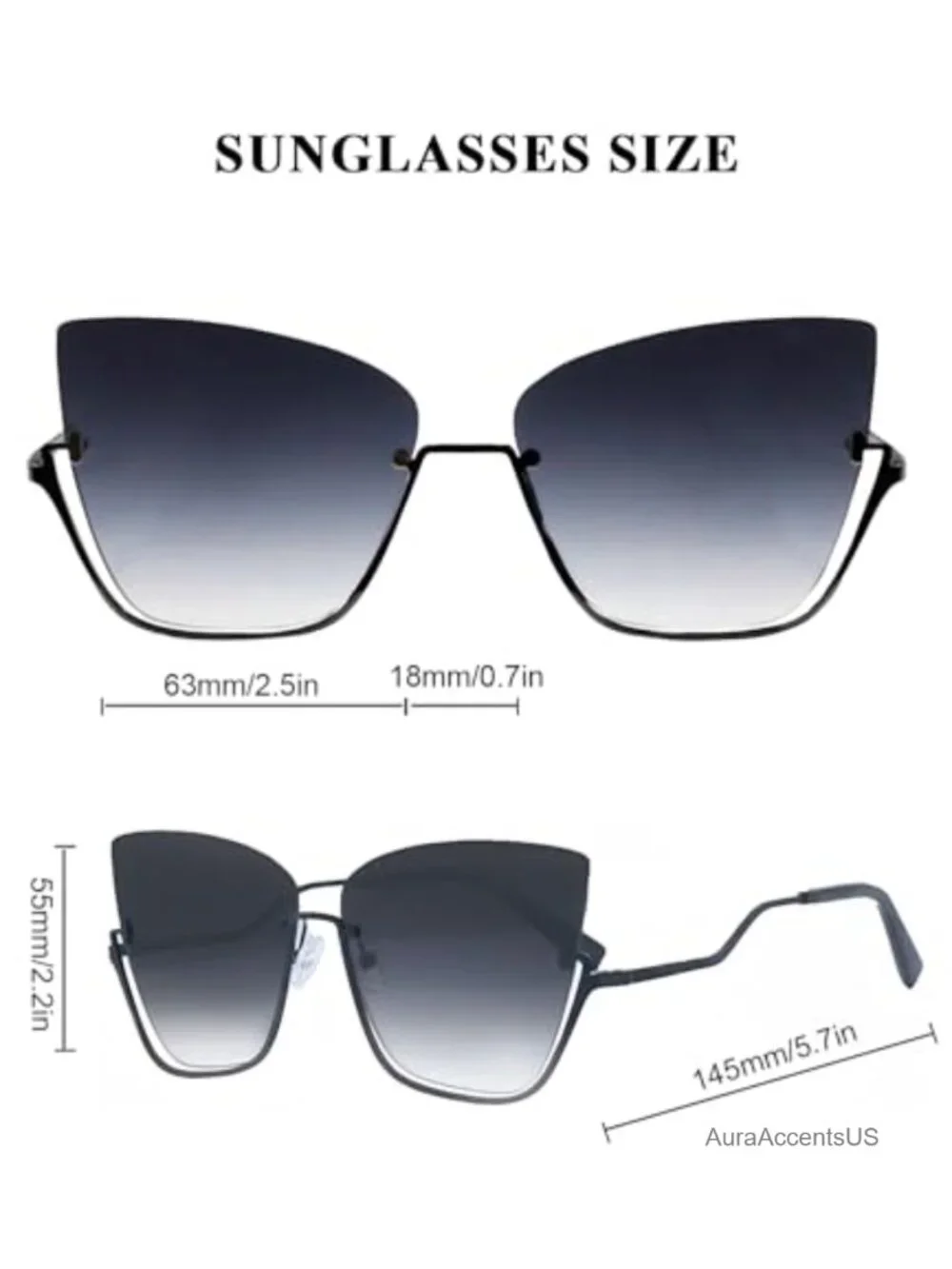 Oversized Cat Eye Sunglasses Gradient Lens UV400 Metal Frame Women
